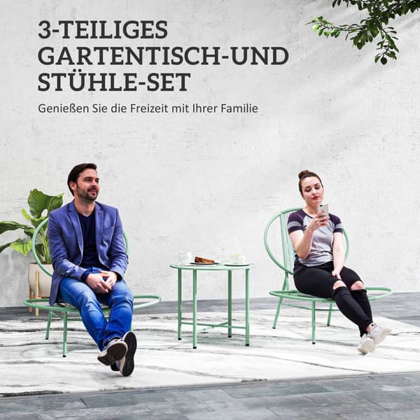 3-delt bistrosæt af stål, vejrbestandigt havemøbelsæt med bistrobord, ergonomiske skalformede havestole, udendørs altanmøbelsæt, siddegruppe, altansæt