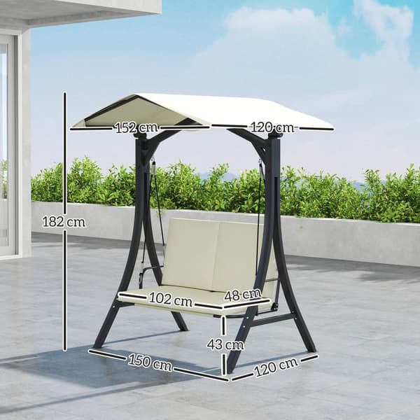Hollywood-gunga med justerbart solskydd, skyddskåpa 2-sits trädgårdsgunga lastbar upp till 220 kg, UV 30+ gungbänk för trädgård, terrass, 150x120x182c