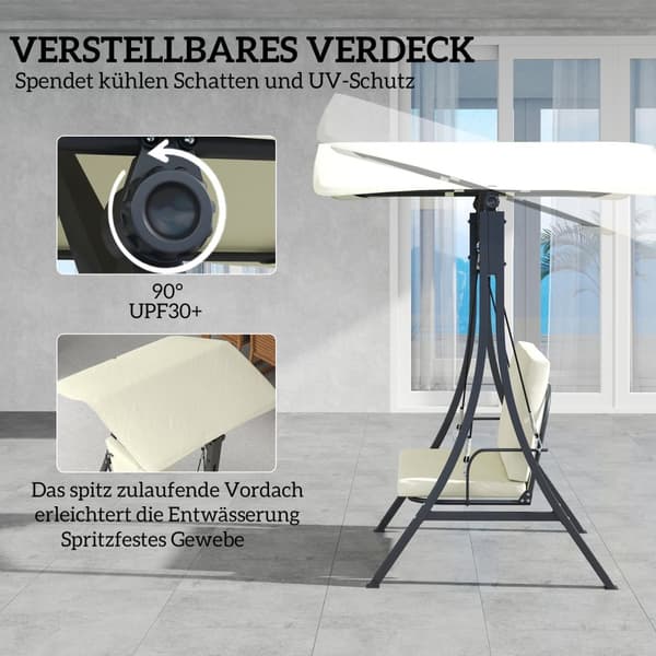 Hollywood-gunga med justerbart solskydd, skyddskåpa 2-sits trädgårdsgunga lastbar upp till 220 kg, UV 30+ gungbänk för trädgård, terrass, 150x120x182c