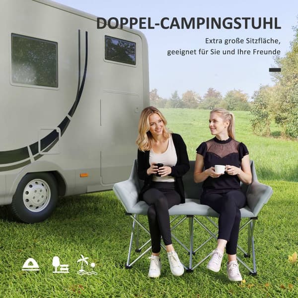Sammenleggbar stol 2-seters sammenleggbar campingstol med armlener sidelomme utendørs sammenleggbar stol lastekapasitet opp til 240 kg lett polstret f