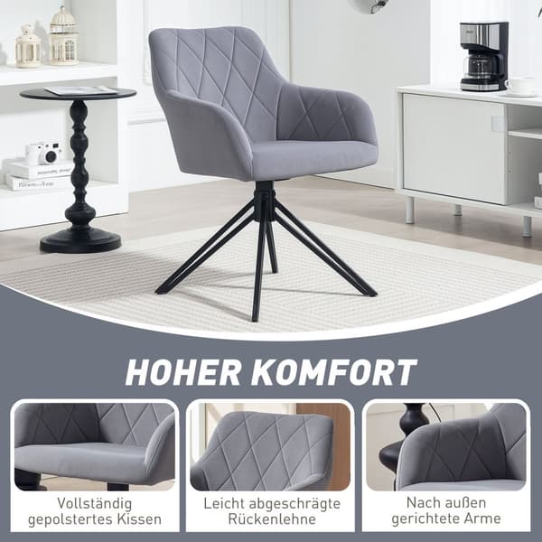 Spisestuestol polstret stol med armlæn køkkenstol stuestol fløjlslook retro design stålgrå 58 x 60,5 x 79 cm Aosom