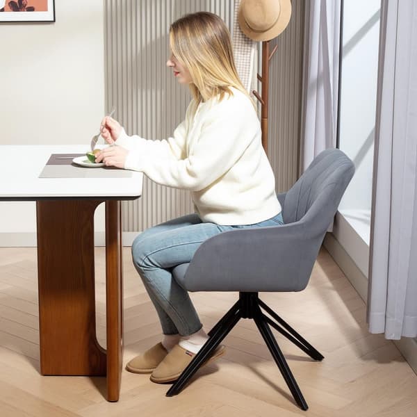 Spisestuestol polstret stol med armlæn køkkenstol stuestol fløjlslook retro design stålgrå 58 x 60,5 x 79 cm Aosom