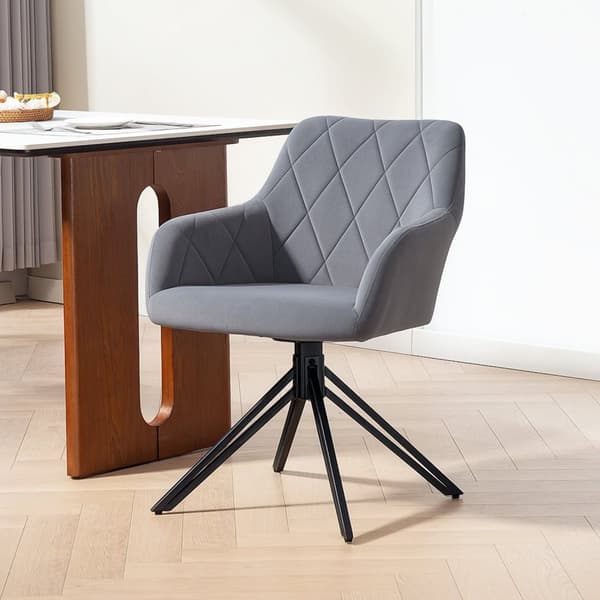 Spisestuestol polstret stol med armlæn køkkenstol stuestol fløjlslook retro design stålgrå 58 x 60,5 x 79 cm Aosom