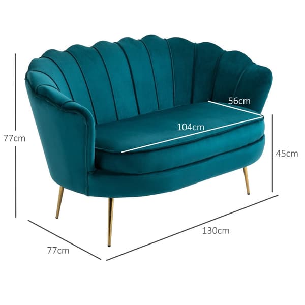 Sofa 2-seters sofa med armlener Tykt polstret, polstret sofa Moderne dobbelsofa med fløyel Look for Stue Soverom 130 x 77 x 77 cm Mørkegrønn