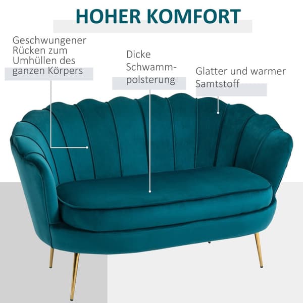 Sofa 2-seters sofa med armlener Tykt polstret, polstret sofa Moderne dobbelsofa med fløyel Look for Stue Soverom 130 x 77 x 77 cm Mørkegrønn