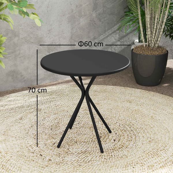 Hagebord Ø60 x 70 cm, værbestandig balkongbord av stål, rundt spisebord med fotpolstring, utendørs campingbord, sidebord, terrassebord for hage, terra
