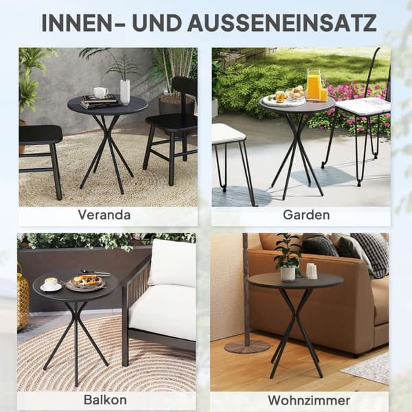Hagebord Ø60 x 70 cm, værbestandig balkongbord av stål, rundt spisebord med fotpolstring, utendørs campingbord, sidebord, terrassebord for hage, terra