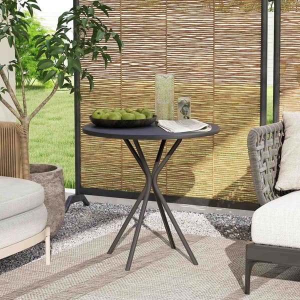 Hagebord Ø60 x 70 cm, værbestandig balkongbord av stål, rundt spisebord med fotpolstring, utendørs campingbord, sidebord, terrassebord for hage, terra