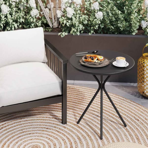 Hagebord Ø60 x 70 cm, værbestandig balkongbord av stål, rundt spisebord med fotpolstring, utendørs campingbord, sidebord, terrassebord for hage, terra
