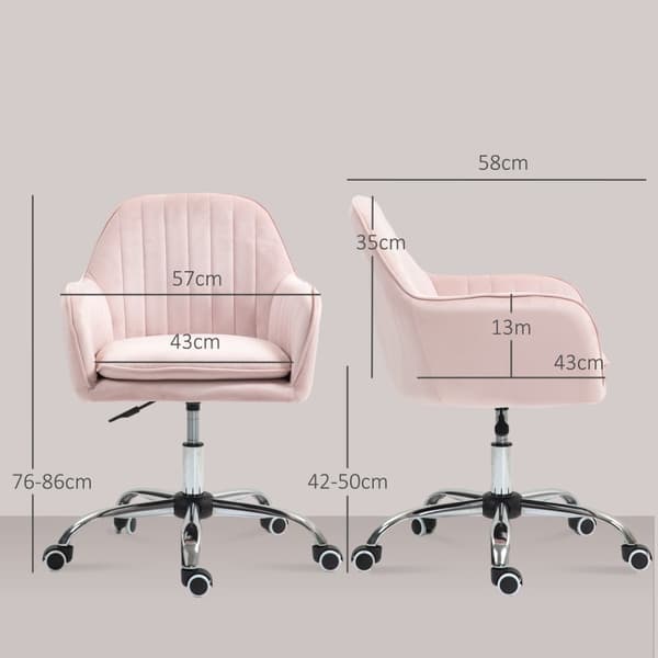 Skrivebordsstol Høydejusterbar kontorstol Svingbar hjemmekontorstol med rygg og armlener Velvet Look Sminkebord Stol for Studierom Rosa Aosom