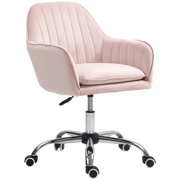 Skrivebordsstol Høydejusterbar kontorstol Svingbar hjemmekontorstol med rygg og armlener Velvet Look Sminkebord Stol for Studierom Rosa Aosom | CDON
