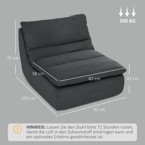 Gulvstol med skum med ultrahøy tetthet i ett stykke, Lazy-sofa på gulv med vaskbart trekk Meditasjonsstol Relax-stol for hjem, kontor, grå Aosom