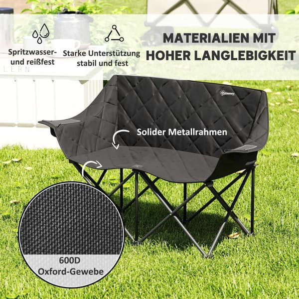 Foldestol, foldbar 2-personers campingstol med køletasker, bæretaske, udendørs klapstol, bærende op til 250 kg, robust, let polstret, fiskestol, haves