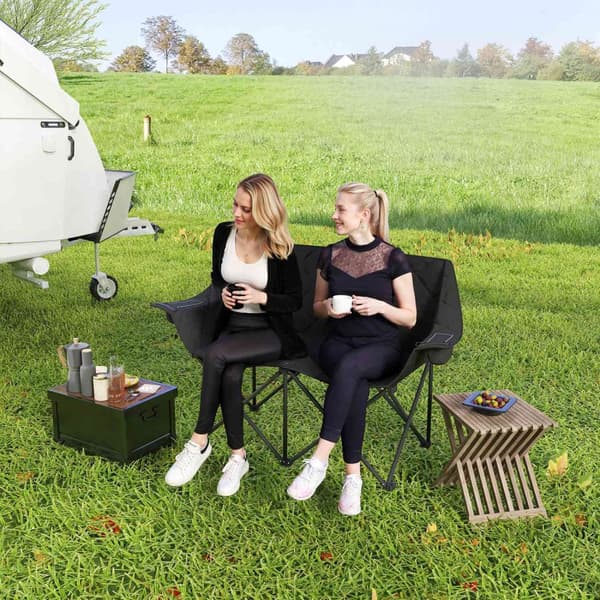 Foldestol, foldbar 2-personers campingstol med køletasker, bæretaske, udendørs klapstol, bærende op til 250 kg, robust, let polstret, fiskestol, haves