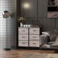 Miniatyrbillede 10 af 10: Kommode med 6 skuffer lavet af stofopbevaringsskab med trælook, greb, stålstel, industriel design skænk til stue grå Aosom