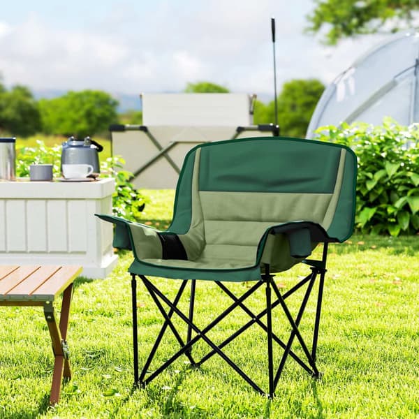 Campingstol Sammenleggbar hagestol med sidelomme koppholder Sammenleggbar stol med metallben Bæreveske for Pool Beach Oxford Green Aosom