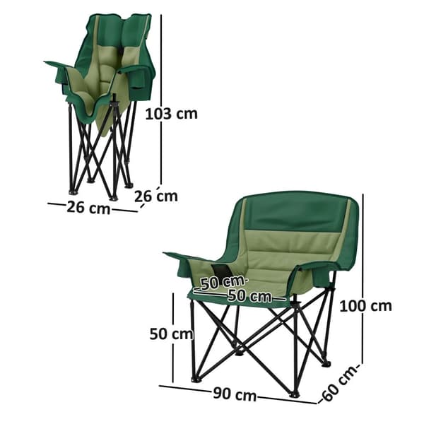 Campingstol Sammenleggbar hagestol med sidelomme koppholder Sammenleggbar stol med metallben Bæreveske for Pool Beach Oxford Green Aosom