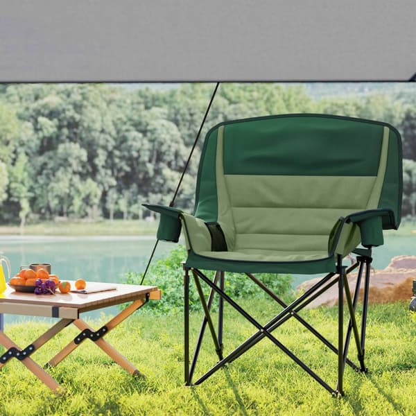 Campingstol Sammenleggbar hagestol med sidelomme koppholder Sammenleggbar stol med metallben Bæreveske for Pool Beach Oxford Green Aosom