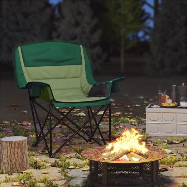 Campingstol Sammenleggbar hagestol med sidelomme koppholder Sammenleggbar stol med metallben Bæreveske for Pool Beach Oxford Green Aosom
