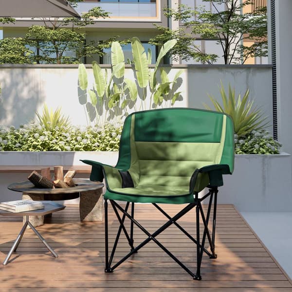 Campingstol Sammenleggbar hagestol med sidelomme koppholder Sammenleggbar stol med metallben Bæreveske for Pool Beach Oxford Green Aosom