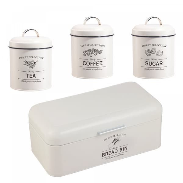 Herzberg HG-04418: 4 stykker vintage brødæske og dåsesæt - mat creme