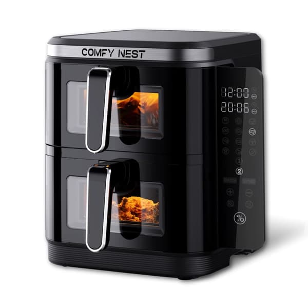 Comfy Nest CN-06184: 2800W Air Fryer med dobbeltkurv med vindue og sidepanel - 11L