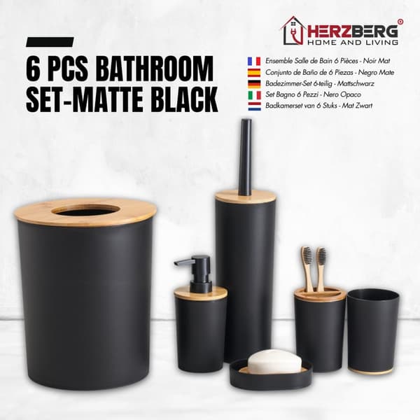 Herzberg HG-04456: 6 delar bambu badrumsset - mattsvart