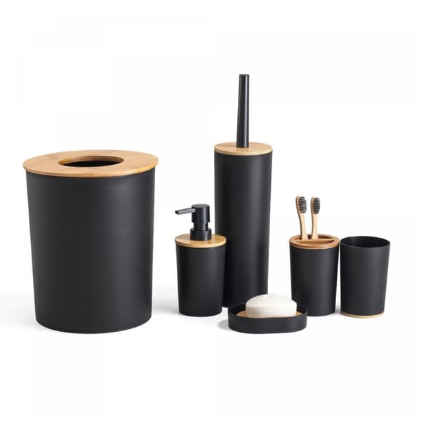 Herzberg HG-04456: 6 delar bambu badrumsset - mattsvart