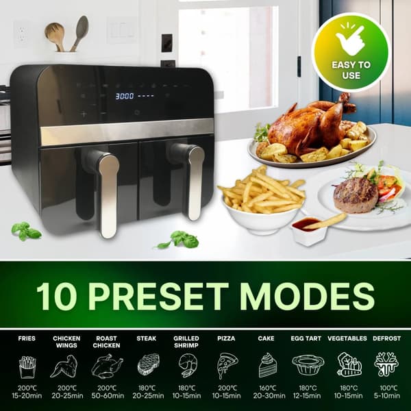 Comfy Nest CN-AFD45NB: 2400W sort dobbeltkurv Digital Air Fryer - 9L