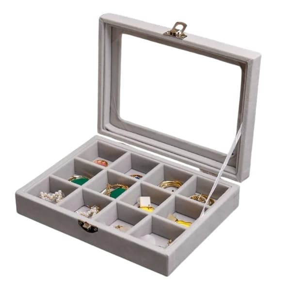 Herzberg HG-05309: Elegant smykkebeholder i glasslokk med 12 rom