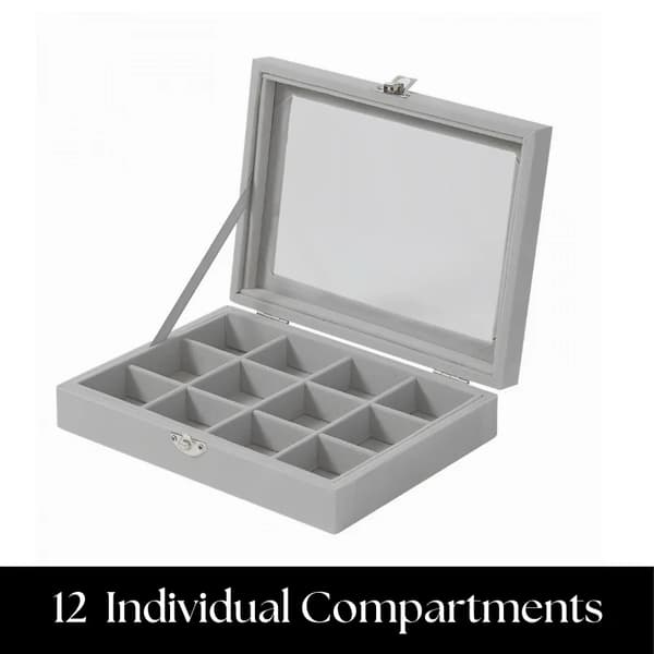 Herzberg HG-05309: Elegant smykkebeholder i glasslokk med 12 rom