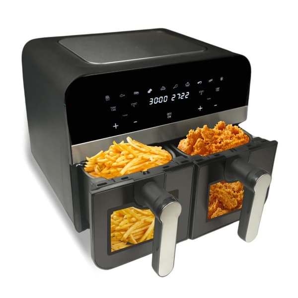 Comfy Nest CN-AFD45WB: 2400W svart dobbelkurv digital luftfrityrkoker med vindu - 9L