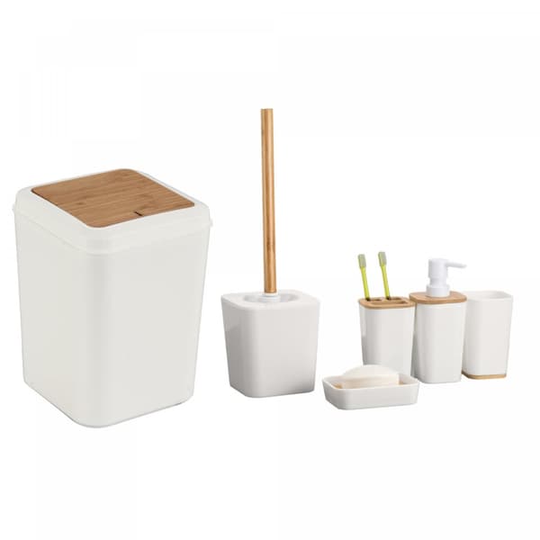 Herzberg HG-04463: 6 delar bambu badrumsset - matt kräm