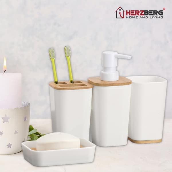 Herzberg HG-04463: 6 delar bambu badrumsset - matt kräm