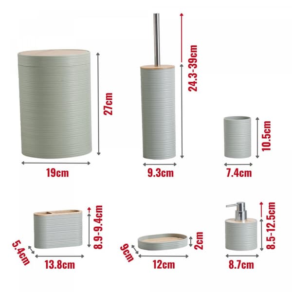 Herzberg HG-04449: 6 deler bambus baderomssett - Sage Green