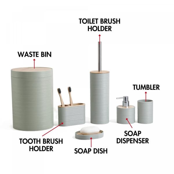 Herzberg HG-04449: 6 deler bambus baderomssett - Sage Green