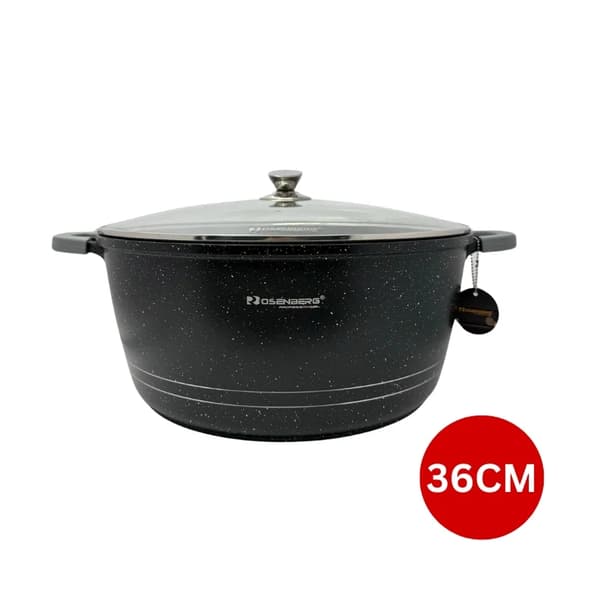 Rosenberg RB-36M2: Marmorbelagt grytegryte med glasslokk - 36cm