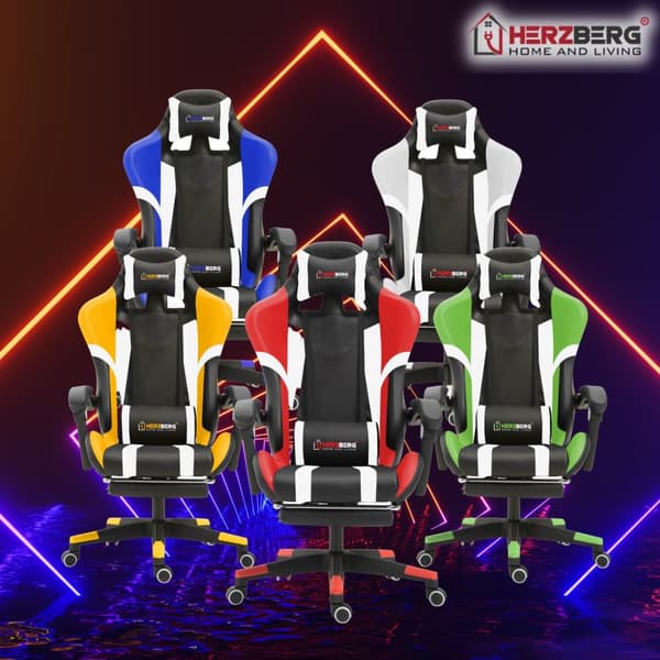 Herzberg HG-8083: Trefarvet spille- og kontorstol med lineær accent gul