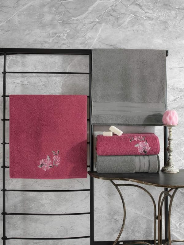 Handduksset (4 delar) Hamam Setı Färgglad - Grå, Rosa