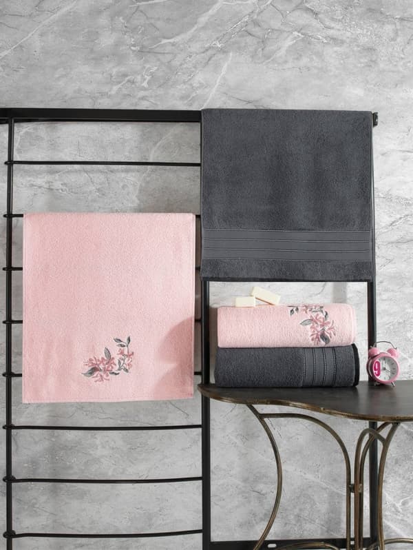Handduksset (4 delar) Hamam Setı Färgglad - Antracit, Rosa