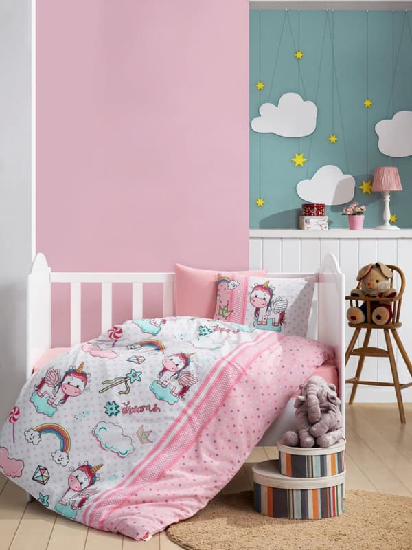 Ranforce Baby Quilt Cover Set Unicorn v2 - Pink