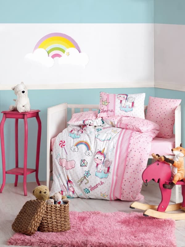 Ranforce Baby Quilt Cover Set Unicorn - Rosa