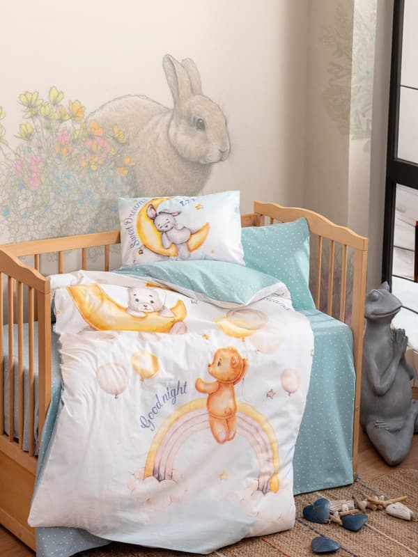 Ranforce Baby Quilt Cover Set Moon - Mint