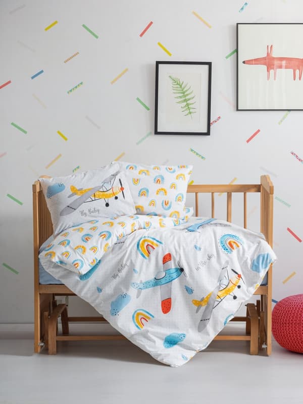 Ranforce Baby Quilt Cover Set Sky - Blå