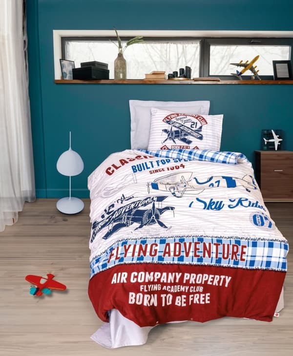 Ranforce Young Quilt Cover Set Flying - Grå