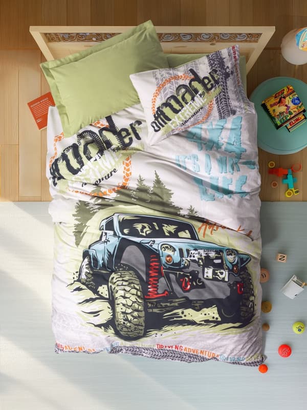 Ranforce Young Quilt Cover Set Adventure Fitted - Grön