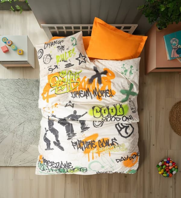 Ranforce Young Quilt Cover Set Graffiti - Orange