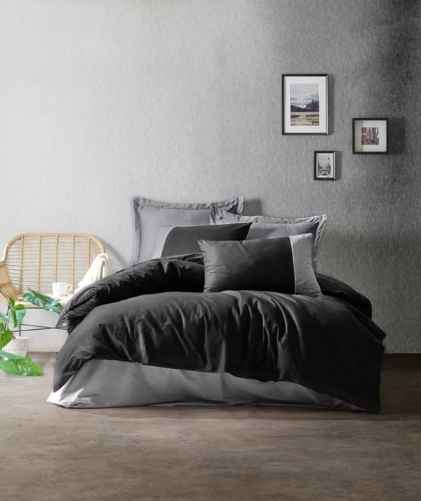 Ranforce Single Quilt Cover Set Vanligt - Svart, Grå