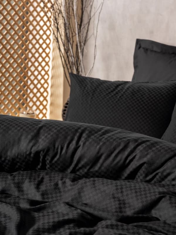 Ranforce Single Quilt Cover Set Plaid - Svart