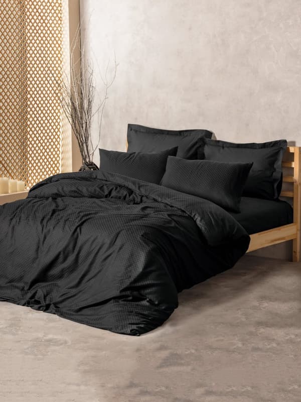 Ranforce Single Quilt Cover Set Plaid - Svart